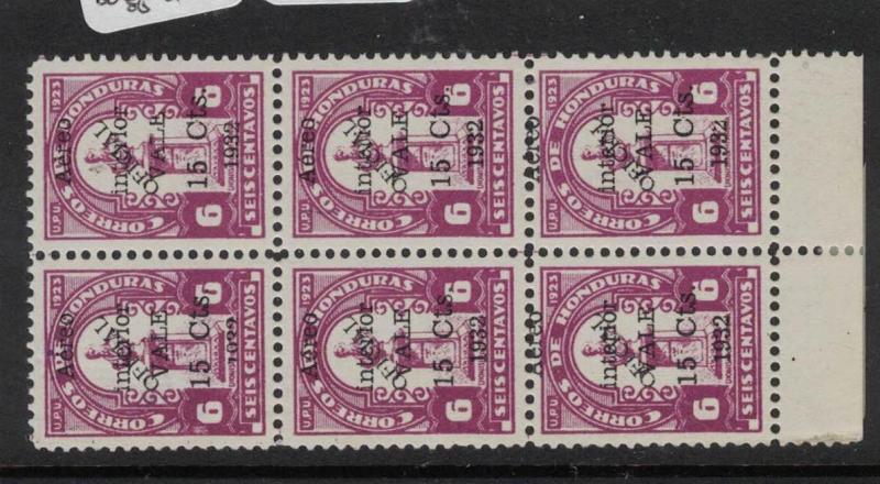 Honduras SC C74 Block of SIX1932 Blue Post Office Seal On Back MNH (5dqq)