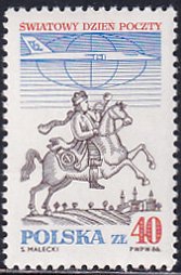 Poland 1986 Sc 2759 World Post Day Horse Rider Jet Liner Airmail Stamp MNH