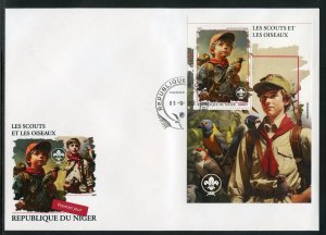 NIGER 2023 SCOUTS AND BIRDS SOUVENIR SHEET FIRST DAY COVER