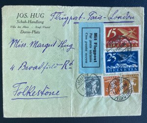 1923 Davos platz Switzerland Commercial Airmail Cover To Folkestone
