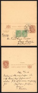 Aden 1910 Uprated Indian Reply Card to Germany