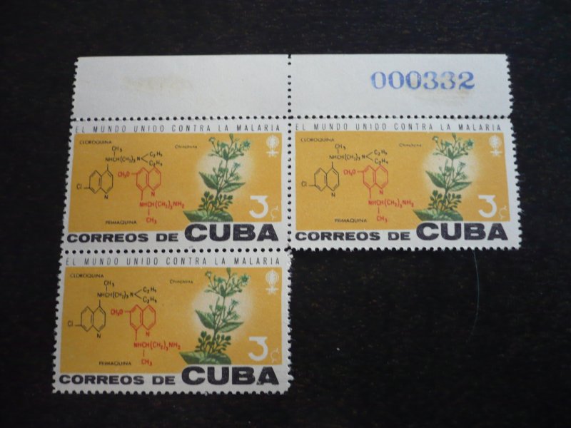 Stamps - Cuba - Scott# 757-759 - Mint Hinged Set of 3 Stamps in Blocks of 3