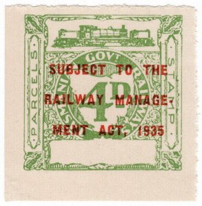 (I.B) Australia - Tasmania Railways : Parcels Stamp 4d (no stop error)