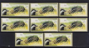 ISRAEL 2014 STAMPS EURASIAN BADGER 8 ATM LABEL MACHINE # 001 FAUNA WILD ANIMALS