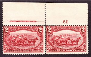 US 286 2c Trans-Mississippi Mint Plate #611 Top Pair F-VF OG LH/NH SCV $110