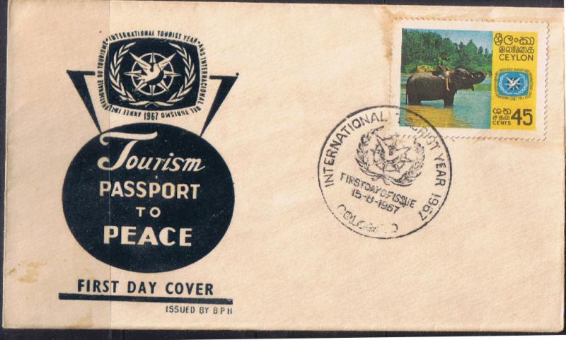 Ceylon - Sri Lanka.  FDC.  Int Tourism  Year Scott 409 on...