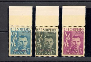 1962 ALBANIA - Airmail, Gagarin - Purple Airmail - Yvert no. 57-58-59, 3 values