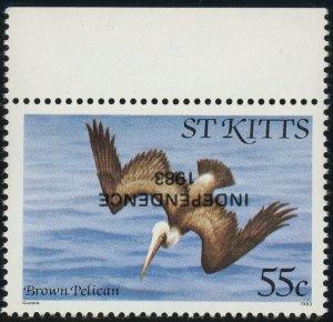 St. Kitts #118 Brown Pelican Inverted Overprint 55c Postage Stamp 1983 Mint NH