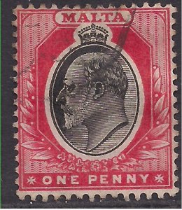 Malta 1904 – 14 KEV11 1d Black & Red used SG 48 ( T251 )