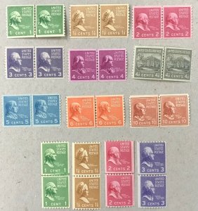 839-851  1939 Presidential Line Pairs  13 MNH FVF line pairs