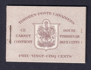 Canada 1937 - KGVI COMPLETE Booklet  FRENCH scarce MNH # BK29c