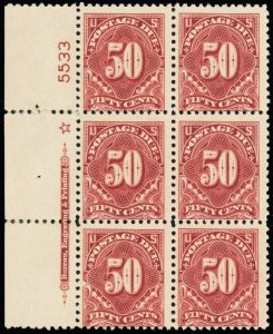 J67, Mint NH VERY RARE 50¢ Plate Block of Six SCV $2400.00 * Stuart Katz