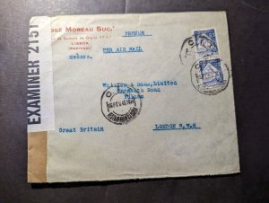 1943 Censored Portugal Airmail Cover Lisbon to London SW6 England