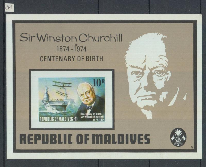 XG-Z746 MALDIVES IND - Churchill, 1974 Birth Centenary, Imperf. MNH Sheet