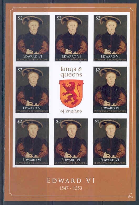 ST. VIN GRENADINES  KINGS & QUEENS OF ENGLAND EDWARD VI  IMPERFORATED SHEET NH