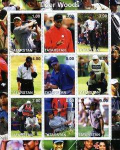 Tatarstan 2001 Golf Tiger Woods Sheet (9) Perforated mnh.vf