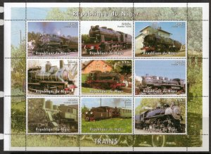 NIGER 1999 STEAM TRAINS SHEETLET MNH