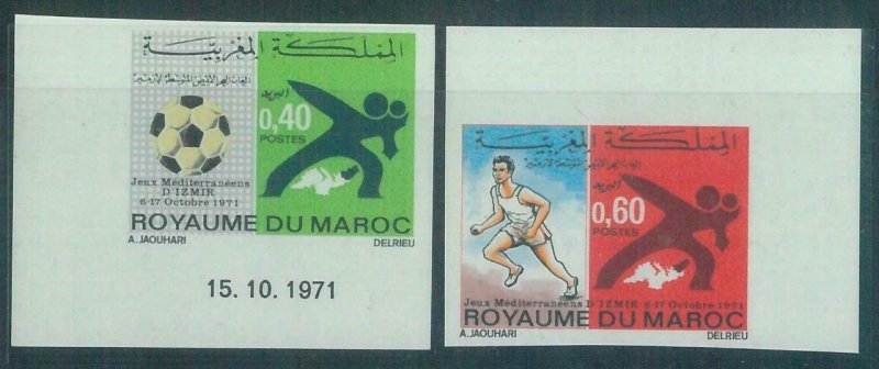 88660 - MAROC Morocco - set of 2  IMPERF stamps 1971 SPORT athletics FOOTBALL