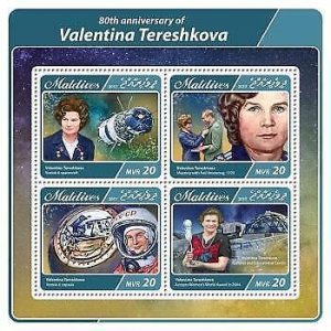 2017 Maldives. Valentina Tereshkova. Michel Code: 6868-6871. Scott Code: 3861