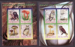 Malawi, 2008 Cinderella issue. Owls & Mushrooms, 2 IMPERF sheets of 4.