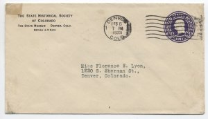 1933 State Historical Society of Colorado cover Denver [6131.67]