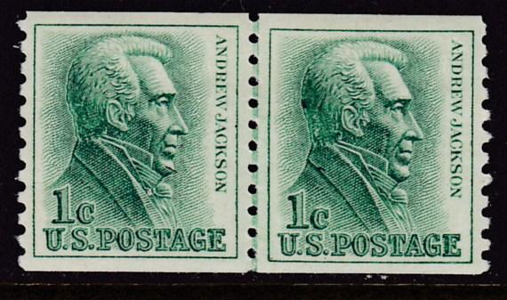 U.S. 1962 Scott 1225 Coil Line Pair 1c Andrew Jackson  VF/NH(**)