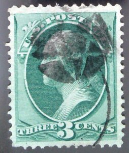 Scott #136 VF - 3c Green - Washington - Used - Inverted Star Fancy Cancel - 1870