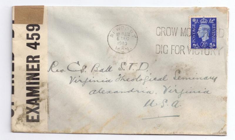 GB Censored 1940 Sc 239 Newport Monmouthshire Grow More Food