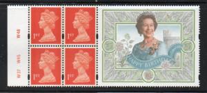 Great Britain Sc MH288c 1st Booklet pane QE II Birthday label mint NH