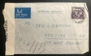 1944 Haifa Palestine Censored Airmail Cover to New York Usa