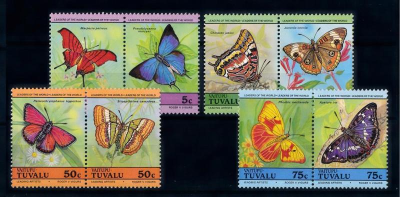 [70342] Tuvalu Vaitupu 1985 Insects Butterflies 4 Pairs MNH