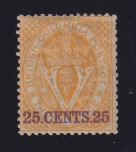 British Columbia Sc #11 (1867) 25c on 3p orange Mint OG w/Certificate