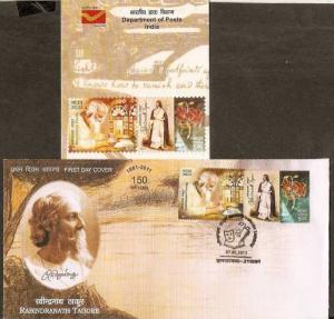 India 2011 Rabindranath Tagore Nobel Prize Writer Poet FDC+Brochure