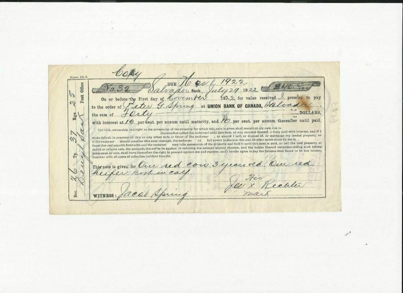 PROVINCE OF SASKATCHEWAN CANADA REGISTRATION DOCUMENT & 25 CENTS LAW STAMP