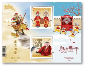 RAT LUNAR NEW YEAR = TRANSITIONAL 2019 =>2020 SOUVENIR SHEET MNH Canada #3230a