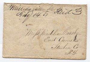 1850s Milledgeville IL stampless cover paid 3 rate manuscript [h.4605]