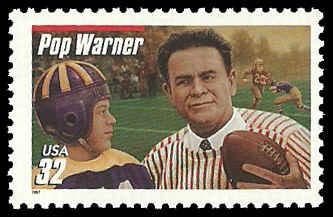 PCBstamps     US #3149 32c Glenn Pop Warner, extra red line, 1997, MNH, (10)