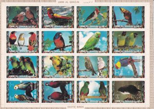 Umm Al Qiwain M # 1242A-1257A, Parrots & Finches, Large Size Sheet of 16, NH