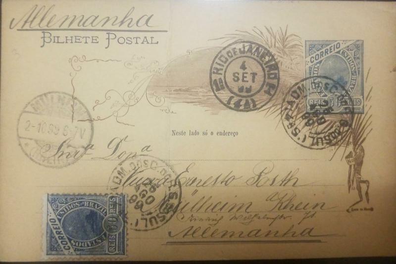 L) 1899 BRAZIL, UNITED STATES OF BRAZIL STAMPS, 50 REIS, BLUE, NATURE, CIRCULATE