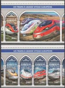 HM0353 2018 DJIBOUTI EUROPEAN HIGH SPEED TRAINS RAILROADS #2284-7+BL1160 MNH