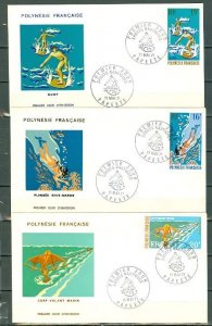 FRENCH POLYNESIA   1971  WATER SPORTS #C71-73 SET FDC