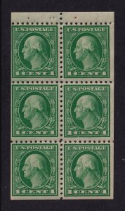 1916 Washington 1c green Sc 462a MNH fresh booklet pane of 6 (A