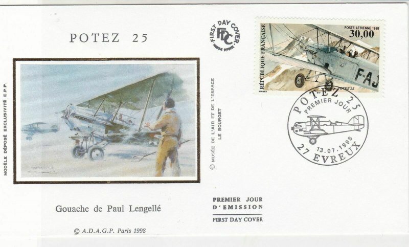 France 1998 POTEZ 25 P.Lengelle Plane Pic Slogan Cancel & Stamp FDC Cover  31643