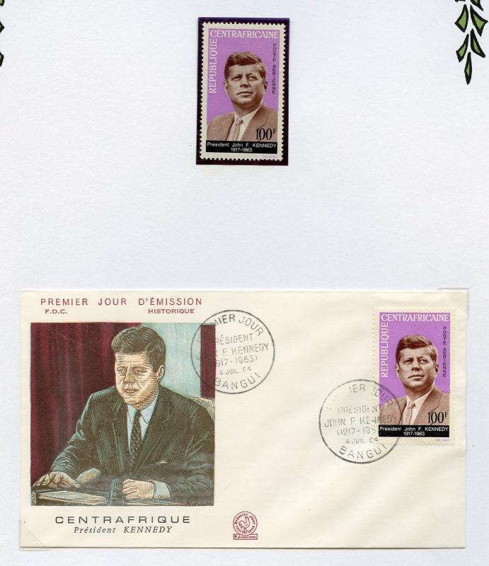 CENTRAL AFRICA  JOHN KENNEDY MEMORIAL STAMPS & SHEET(NH)  AND  FIRST DAY COVER 