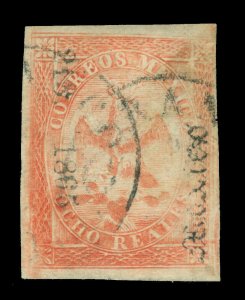 MEXICO 1865  Eagle  8r red - Mexico 213.1865- dist. ovpt  Sc# 25  used XF