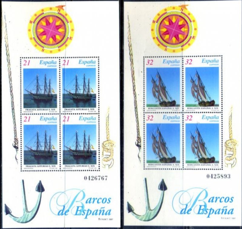 Spain 1997 MNH Stamps Souvenir Sheet Scott 2864a-2865a Old Sailing Ships