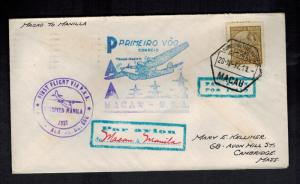 1937 Macau First Flight Cover FFC to Manila Philippines pan American Airlines