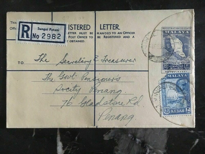 1963 Malaya Kedah Registered Letter Cover To The Treasure Secretary Penang