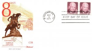 FLEETWOOD CACHET THE PONY EXPRESS ON 8c EISENHOWER 8c COIL STAMPS PAIR 1971