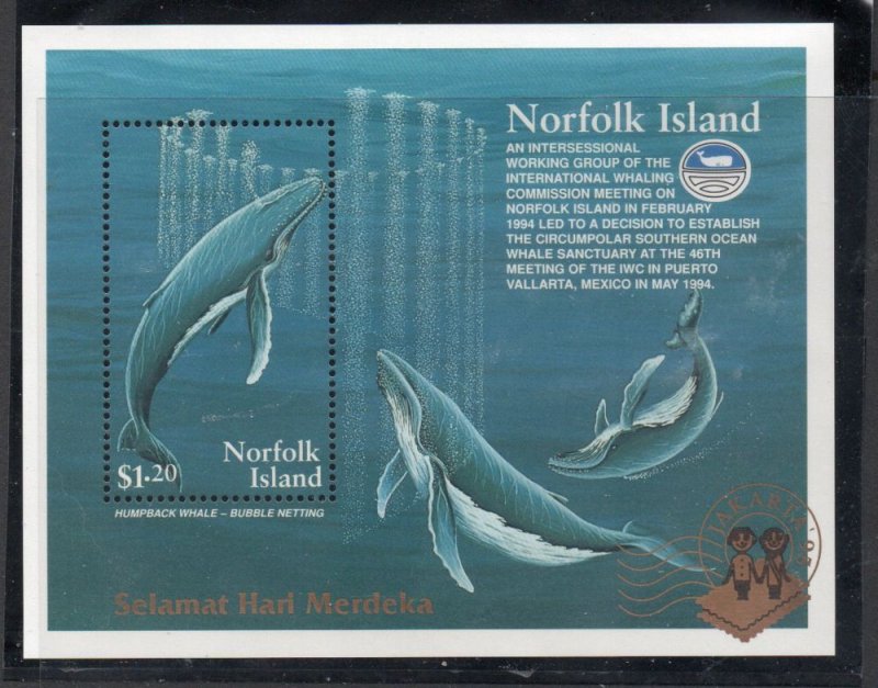 Norfolk Island Sc 576a 1995 Whales JAKARTA 95 overprint stamp sheet mint NH